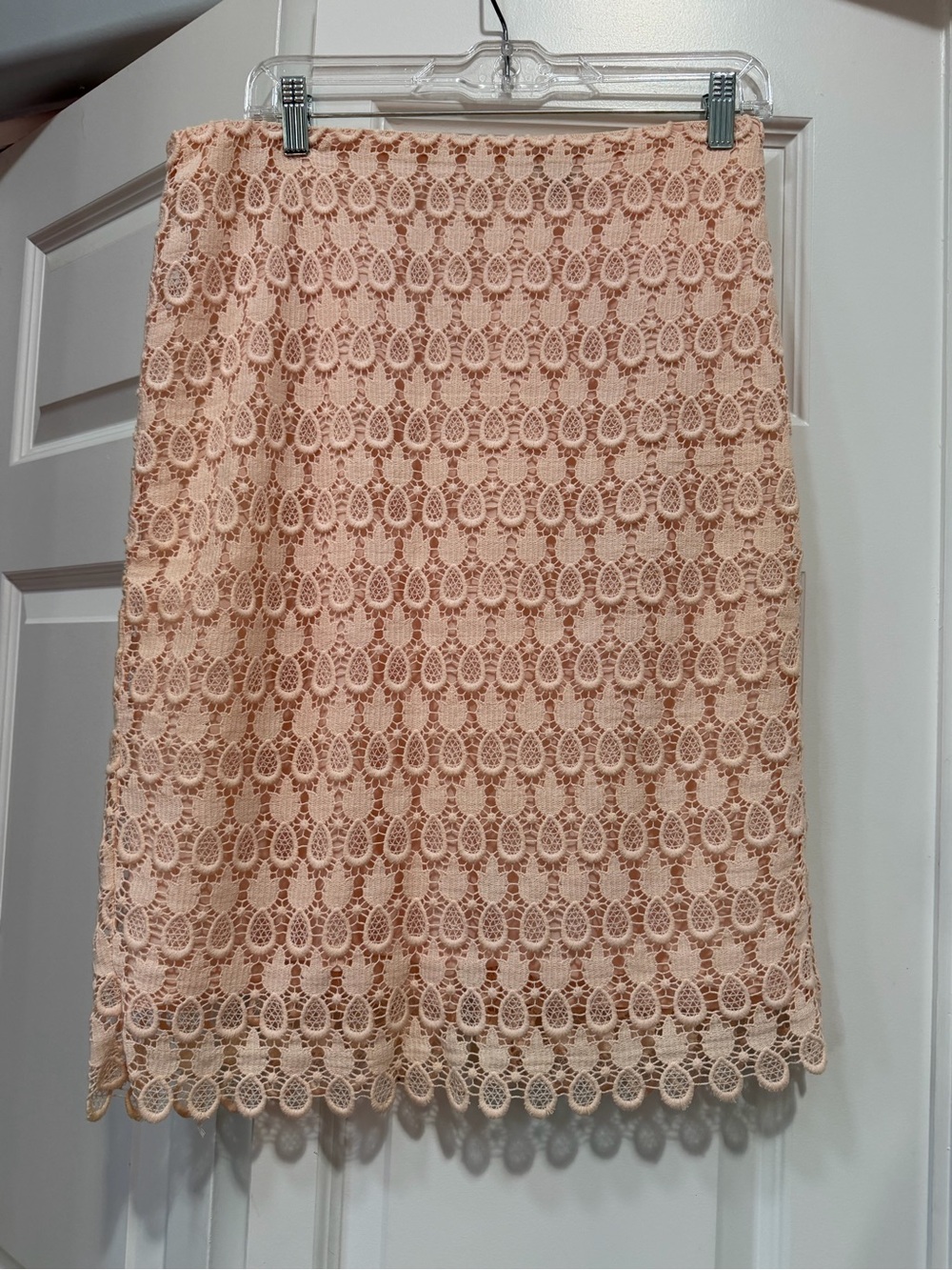 Ann Taylor Blush Peach Lace Pencil Skirt